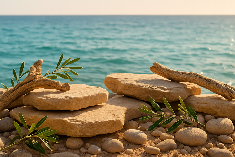 more sea in backround and bigger flat stones